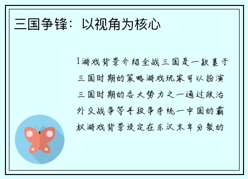 三国争锋：以视角为核心