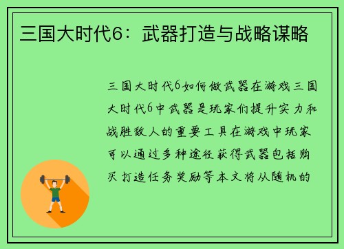 三国大时代6：武器打造与战略谋略